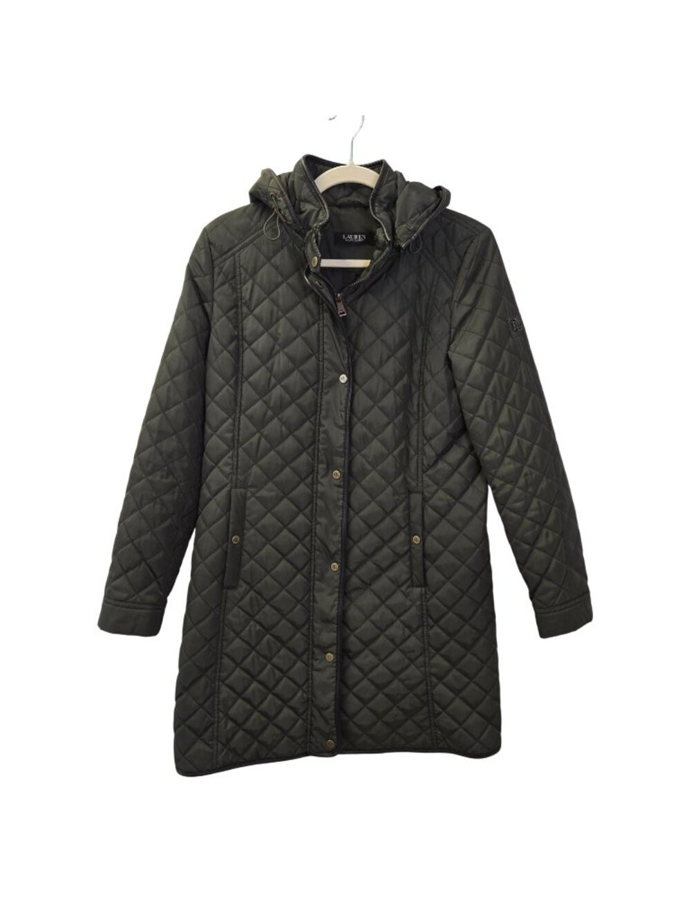 Lauren Ralph Lauren Black Label Quilted Vegan Leather Trim Hooded Coat Size S